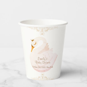 Vintage Elegant Princess Swan Girl Baby Shower Paper Cups
