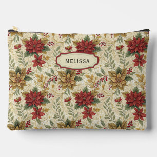 Vintage Elegant Red & Gold Poinsettia Floral Large Accessory Pouch