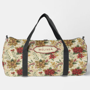 Vintage Elegant Red & Gold Poinsettia Floral Large Duffle Bag