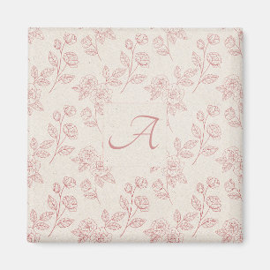 Vintage Elegant Red Rose Paper Chintz Monogram  Magnet