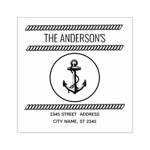 Vintage elegant rustic anchor round family name rubber stamp