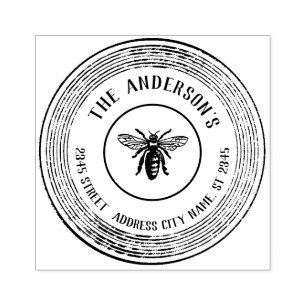 Vintage elegant rustic bee round family name rubber stamp