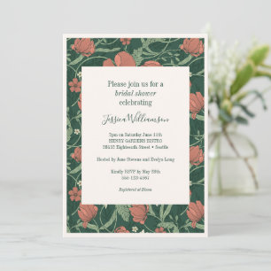 Vintage Elegant Rustic Green Floral Bridal Shower Invitation