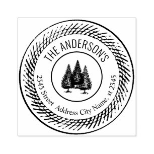 Vintage elegant rustic trees round family name rubber stamp