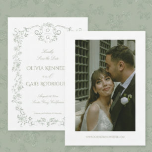 Vintage Elegant Sage Green French Floral Wedding Save The Date