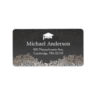 Vintage Elegant Silver Damask Grad Graduation Label