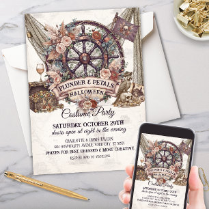 Vintage Elegant Skull Pirate Adult Halloween Party Invitation