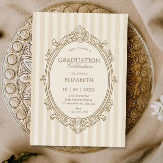 Vintage elegant soft beige graduation invitation