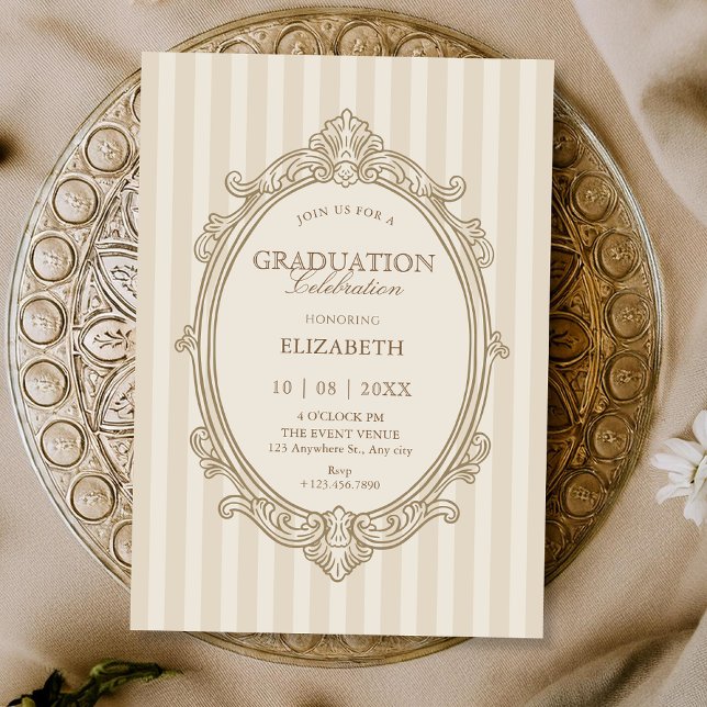 Vintage elegant soft beige graduation invitation (Creator Uploaded)