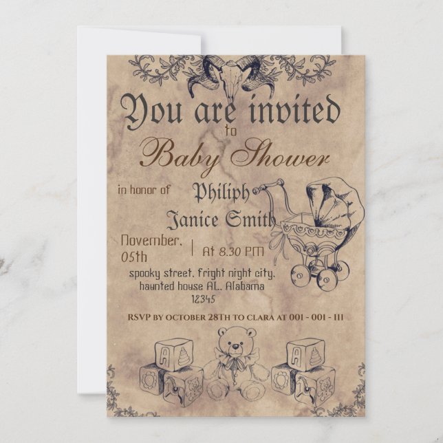 Vintage Elegant Spooky, Halloween Baby Shower Invitation (Front)