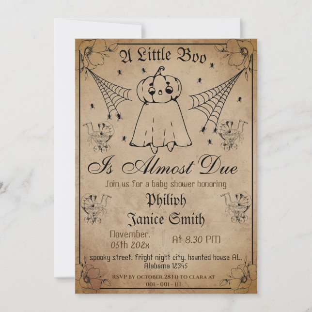 Vintage Elegant Spooky, Halloween Baby Shower Invitation (Front)