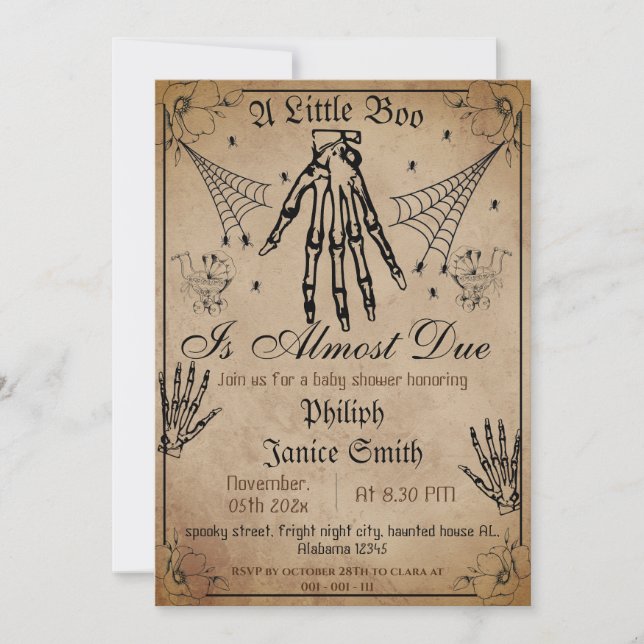 Vintage Elegant Spooky, Halloween Baby Shower Invitation (Front)