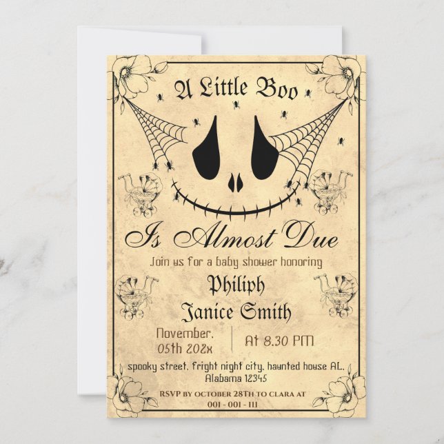 Vintage Elegant Spooky, Halloween Baby Shower Invitation (Front)