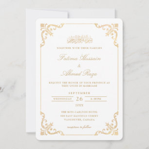 Vintage Elegant Stylish Gold Script Muslim Wedding Invitation