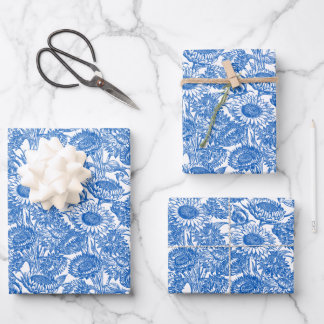 Vintage Elegant Sunflower Blue Wrapping Paper Sheet