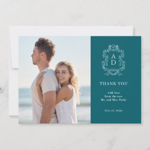 Vintage Elegant Tale Blue Morden Two Photo Wedding Thank You Card