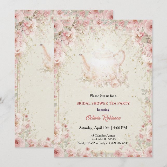 Vintage Elegant Tea Party Bridal Shower Invitation (Front/Back)