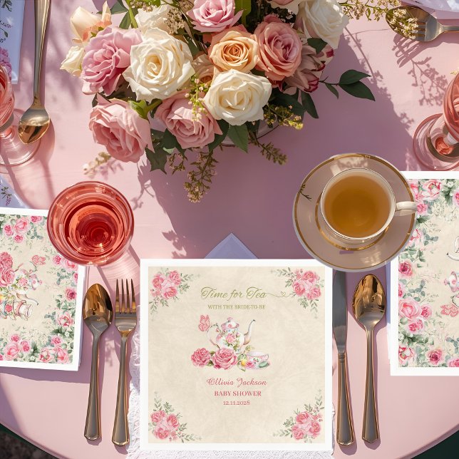 Vintage Elegant Tea Party Bridal Shower Invitation Napkin (Creator Uploaded)