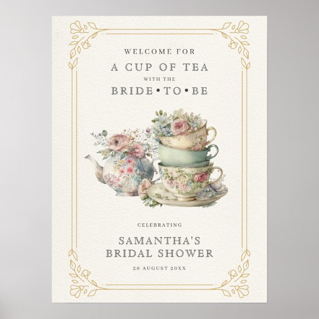 Vintage Elegant Tea Party Bridal Shower Sign (Front)