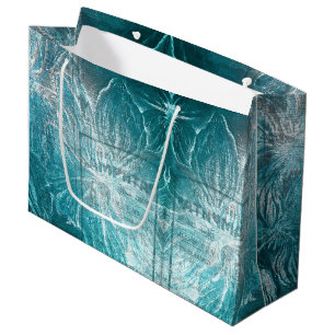 Vintage Elegant Teal Floral Pattern Glitter Large Gift Bag