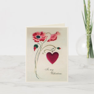 Vintage elegant traditional poppy valentine card