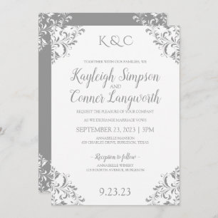 Vintage Elegant Wedding Invitation   Grey