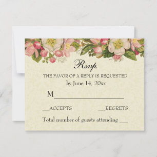 Vintage Elegant Wedding RSVP Cherry Blossoms Card