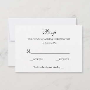 Vintage Elegant Wedding RSVP  Soft White Linen Card