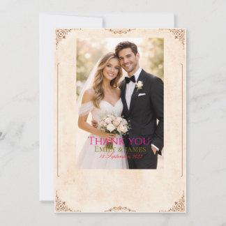 "Vintage Elegant Wedding Thank Flat Thank You Card