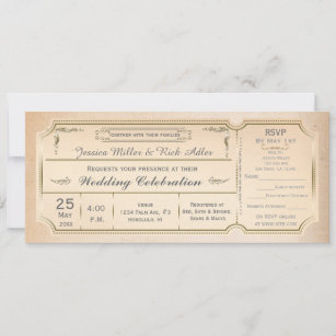 Vintage Elegant Wedding Ticket Invitation w/ RSVP