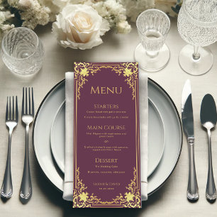Vintage Elegant Wine Color Faux Gold Wedding Menu