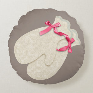 Vintage elegant winter mittens ribbon lace cute round cushion