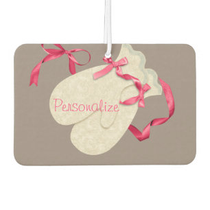 Vintage elegant winter mittens ribbon lace snow car air freshener