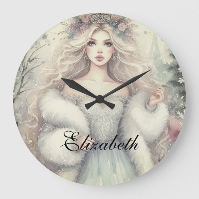 Vintage Elegant Winter Princess Fairytale  Large Clock (Front)