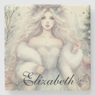 Vintage Elegant Winter Princess Fairytale Stone Coaster