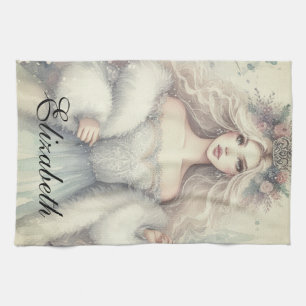 Vintage Elegant Winter Princess Fairytale  Tea Towel