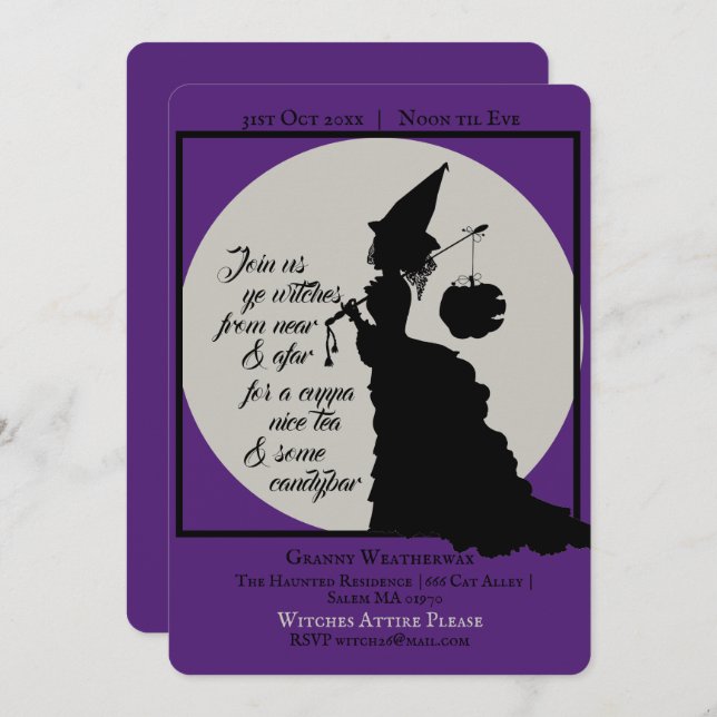Vintage Elegant Witch Victorian Halloween Party Invitation (Front/Back)