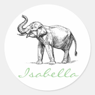 Vintage elephant add your name text elephants classic round sticker