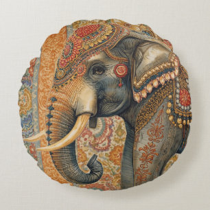 Vintage Elephant, Antique Elephant, Elephant art Round Cushion