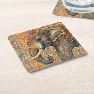 Vintage Elephant, Antique Elephant, Elephant art Square Paper Coaster