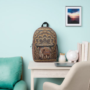 Vintage Elephant, Antique Elephant, Motif Art Printed Backpack