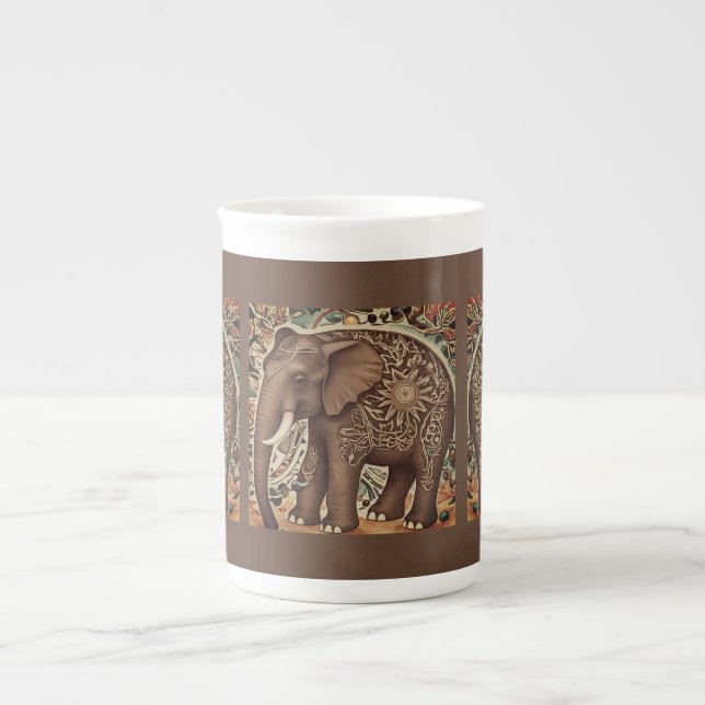 Vintage Elephant, Antique Style, Bone China Mug (Front)
