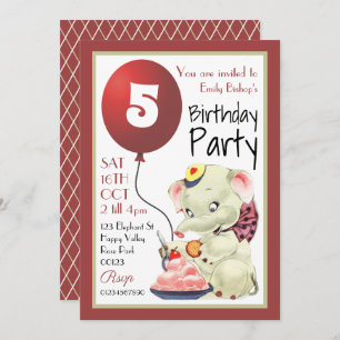 Vintage Elephant Birthday Party Invitation