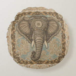 Vintage, Elephant, Classic Ornament Round Cushion