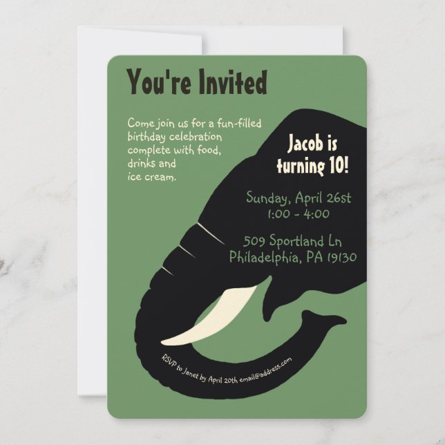 Vintage Elephant Customisable Invitation (Front)