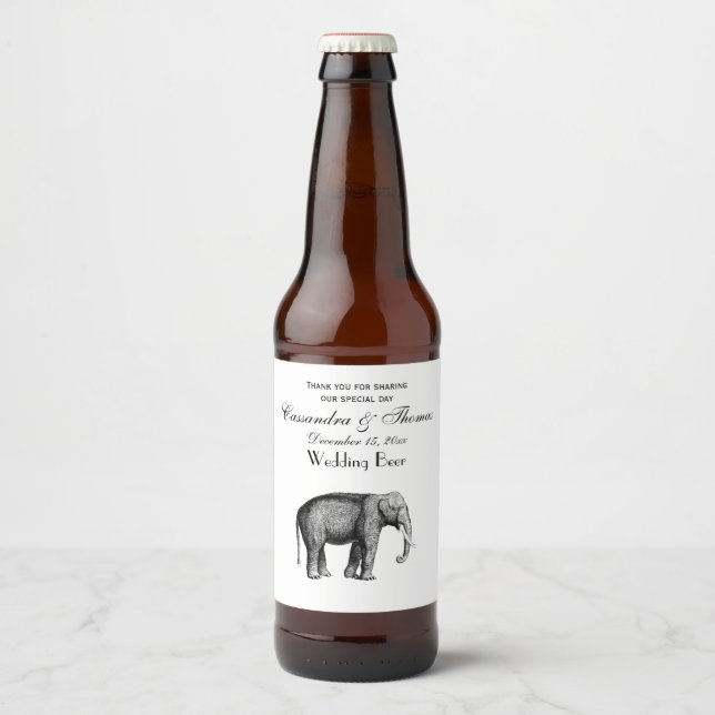 Vintage Elephant Drawing Beer Bottle Label (Front)