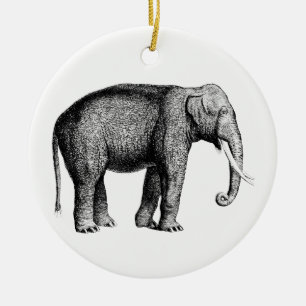 Vintage Elephant Drawing Ceramic Ornament