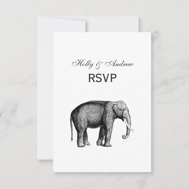 Vintage Elephant Drawing RSVP Card (Front)