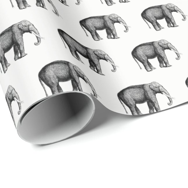 Vintage Elephant Drawing Wrapping Paper (Roll Corner)