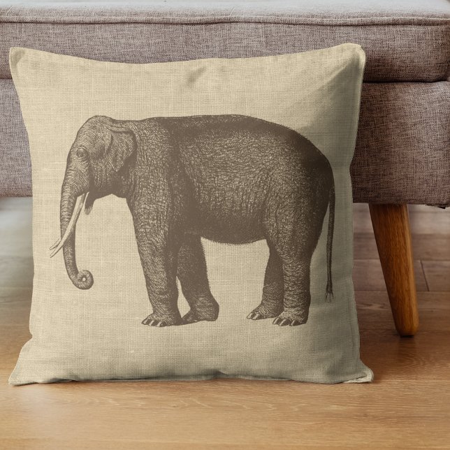 Vintage Elephant Illustration on Burlap  Cushion (Creator Uploaded)